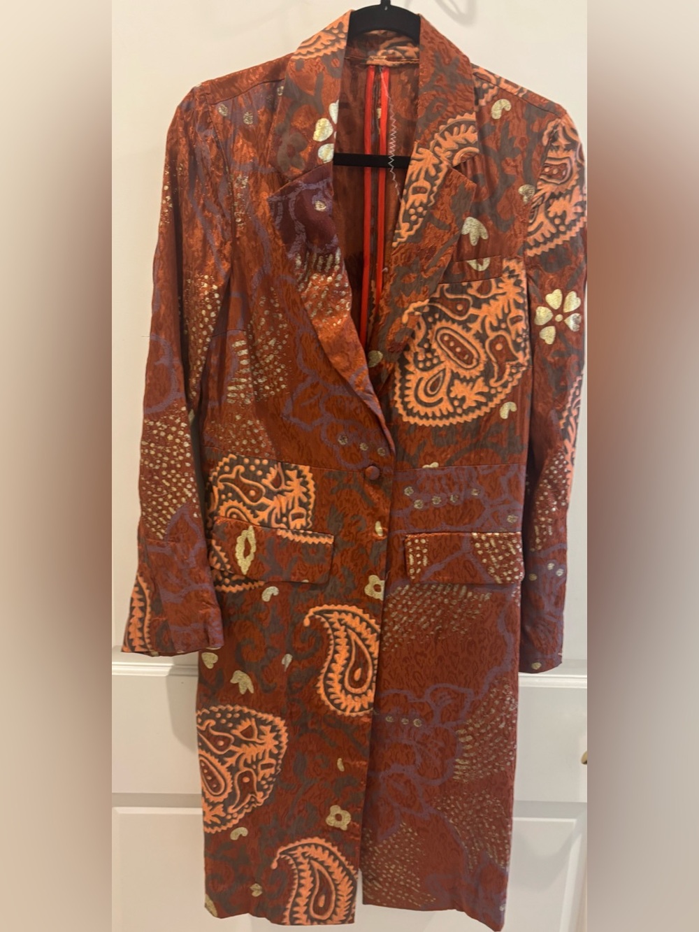 Free People Rust Paisley Floral Long Sleeve Dress with Gold Accents